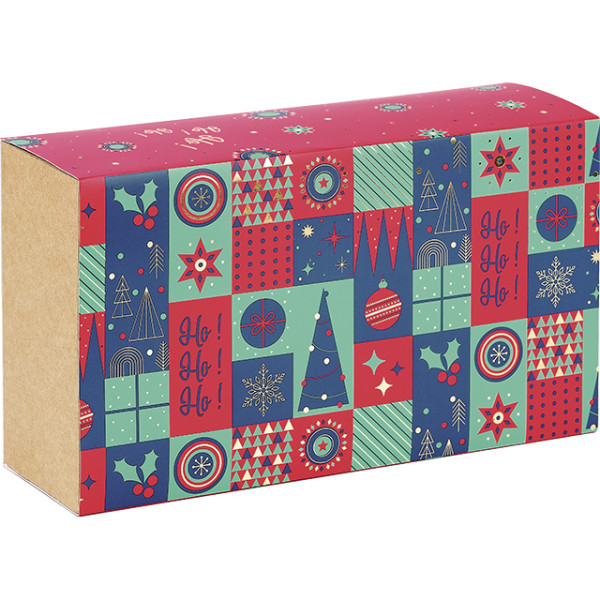 Box cardboard kraft rectangular sleeve CHRISTMAS MOSAIC green/red/gold hot foil stamping delivered flat