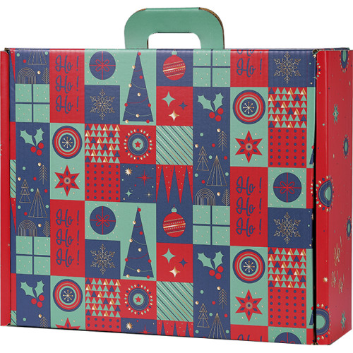 Suitcase cardboard rectangular CHRISTMAS MOSAIC green/red/gold