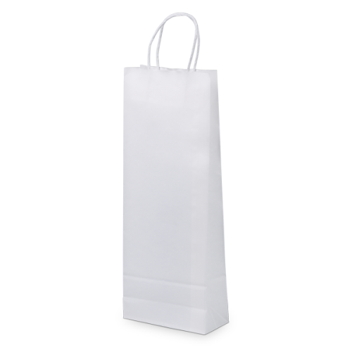 Sac papier 1 bouteille kraft blanc 90g soufflets latéraux poignées torsadées - Lot de 100 pièces