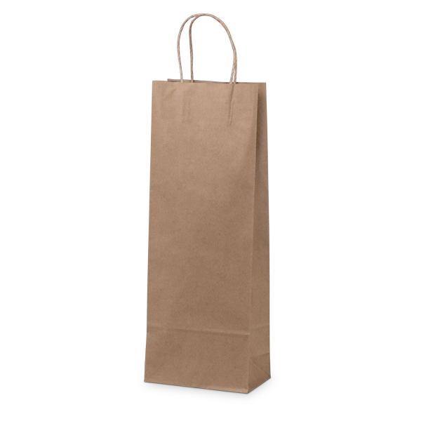 Sac papier 1 bouteille kraft brun 90g soufflets latéraux poignées torsadées - Lot de 100 pièces
