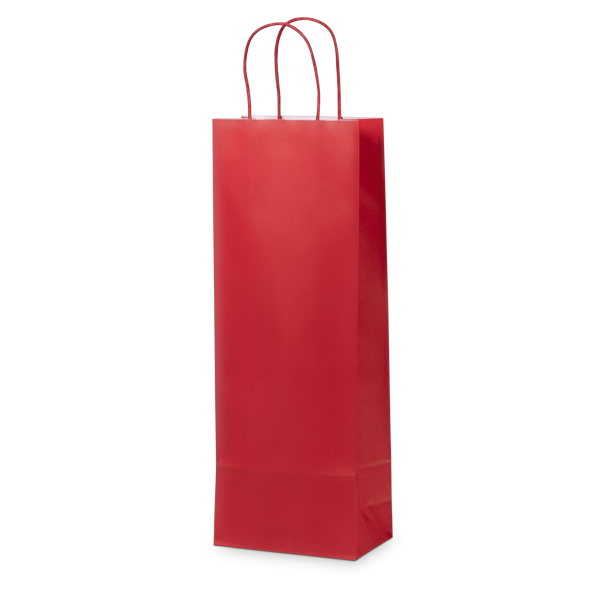Sac papier 1 bouteille kraft lisse rouge 90g soufflets latéraux poignées torsadées - Lot de 100 pièces
