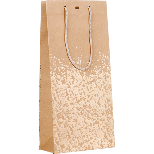 Sac papier kraft 2 bouteilles décor dorure à chaud or poignées corde or oeillet ferm.