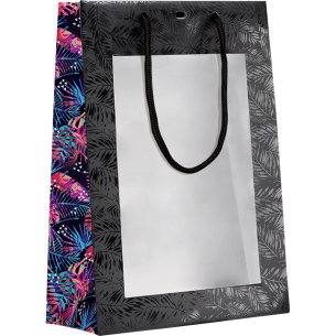 Saco papel preto/impressão UV/tropical janela PET preto...