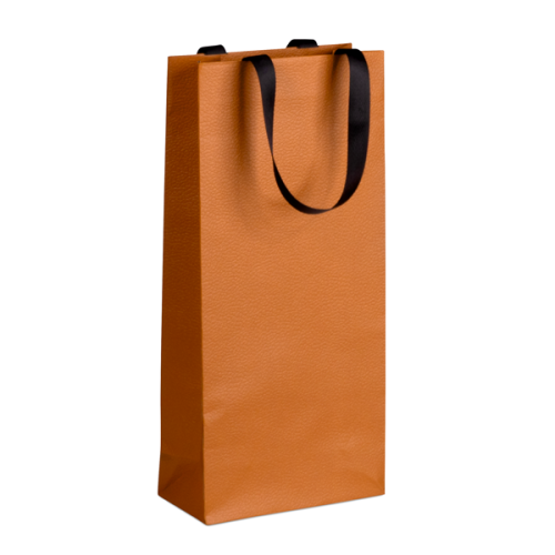 Sac papier 2 bouteilles HAVANA texture havane poignées ruban noir intercalaire