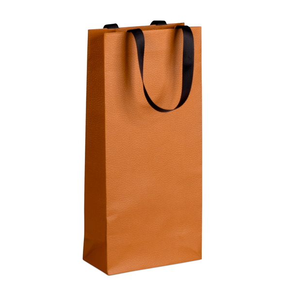 Bag paper 2 bottles HAVANA texture HAVANA handles ribbon black