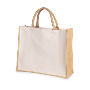 Bolsa retangular em lona de juta/algodão natural com...