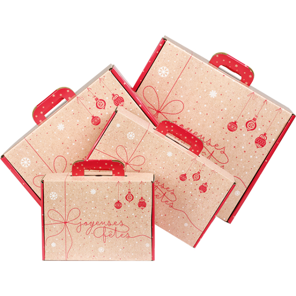 Maleta cartón kraft rectangular SORPRESAS DE INVIERNO rojo/blanco