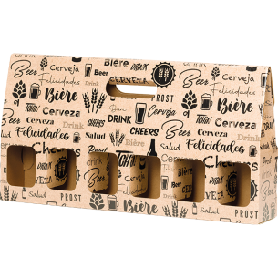 Valisette carton kraft 6 bières steinie décor noir poignée 2