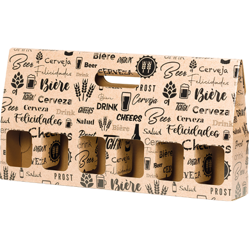 Valisette carton kraft 6 bières steinie décor...