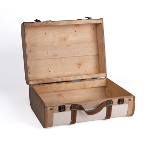 Coffret bois rectangle tissu beige sangles/poignée simili... 2