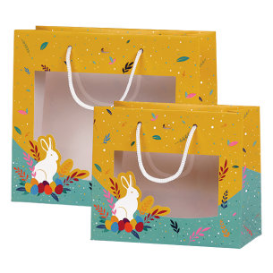 Bolsa papel CAZA DE DULCES amarillo/azul ventana PET asas... 2