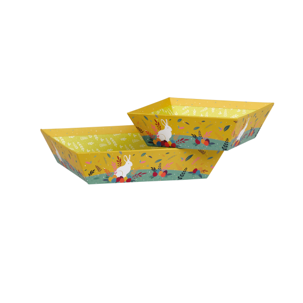 Tray cardboard square SWEET DELIGHTS HUNT yellow/blue