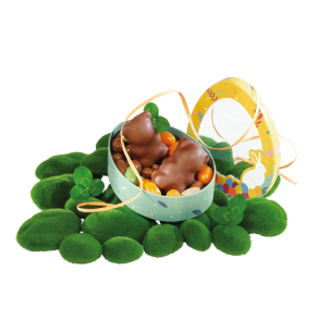 Caja cartón forma huevo CACERÍA DE DULCES amarillo/azul... 2