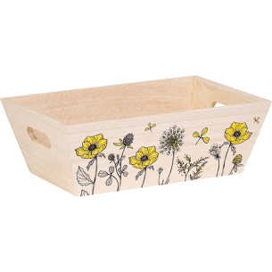 Corbeille bois rectangle EVEIL CHAMPETRE jaune poignées