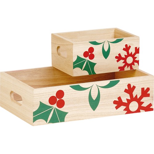Tray wood rectangular NATURAL CHRISTMAS handles