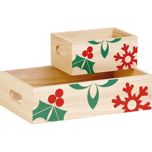 Tray wood rectangular NATURAL CHRISTMAS handles