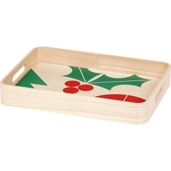 Bandeja madera rectangular esquinas redondeadas NAVIDAD NATURAL asas