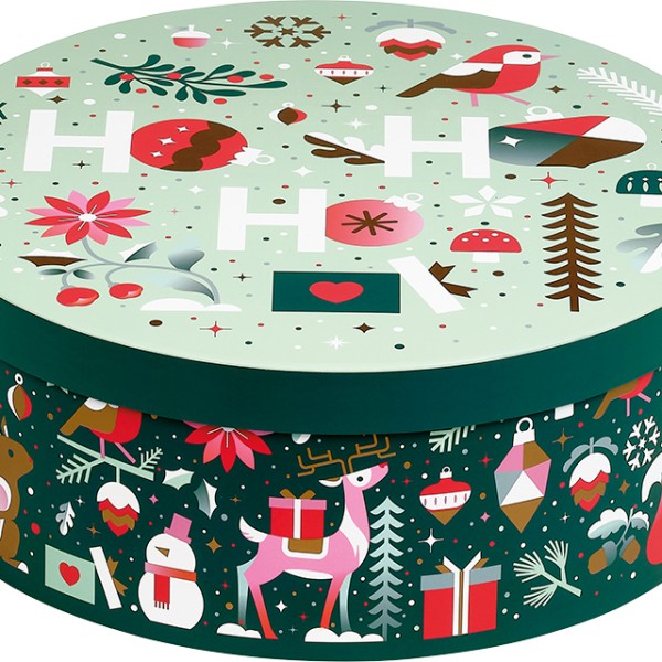 Coffret carton rond JARDIN D'HIVER vert/blanc/rouge/rose/cuivre
