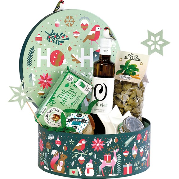 Coffret carton rond JARDIN D'HIVER vert/blanc/rouge/rose/cuivre