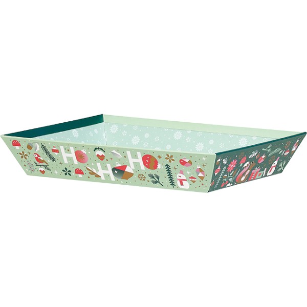 Tray cardboard rectangular WINTER GARDEN green/white/red/pink/copper