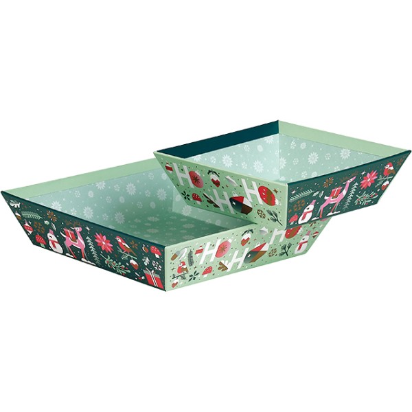 Bandeja cartão quadrada JARDIM DE INVERNO verde/branco/vermelho/rosa/cobre