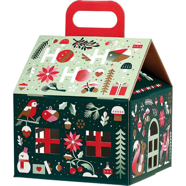 Coffret carton forme maison carrée JARDIN D'HIVER vert/blanc/rouge/rose/cuivre