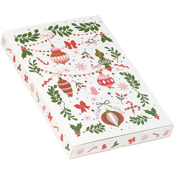Coffret carton rect. Calendrier Avent VIVEMENT NOEL vert/rouge/rose/dorure à chaud or 24 cases fenê. prédécoupées