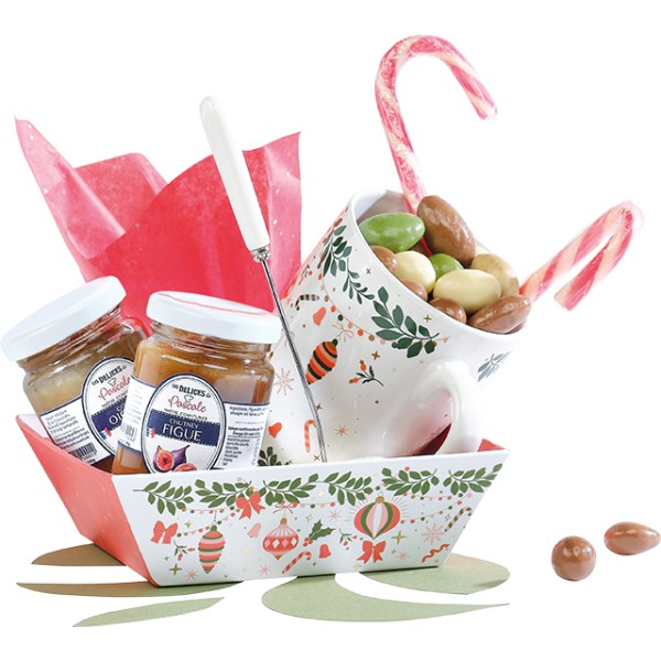 Tray cardboard square CHRISTMAS ANTICIPATION green/red/pink/gold hot foil stamping