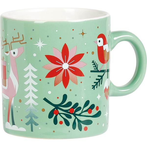 Caneca cerâmica JARDIM DE INVERNO verde/branco/vermelho/rosa/cobre