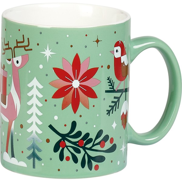 Caneca cerâmica JARDIM DE INVERNO verde/branco/vermelho/rosa/cobre