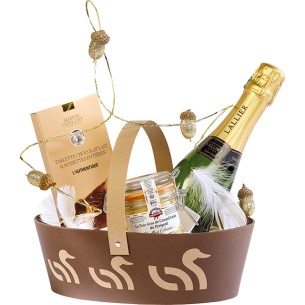 Basket cardboard oval 3 DUCKS kraft/brown foldable handle