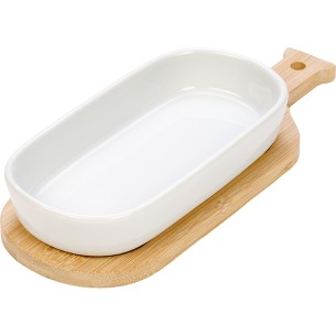 Lote/2 bandeja bambú 1 ramequín 16x8x3 cm porcelana...