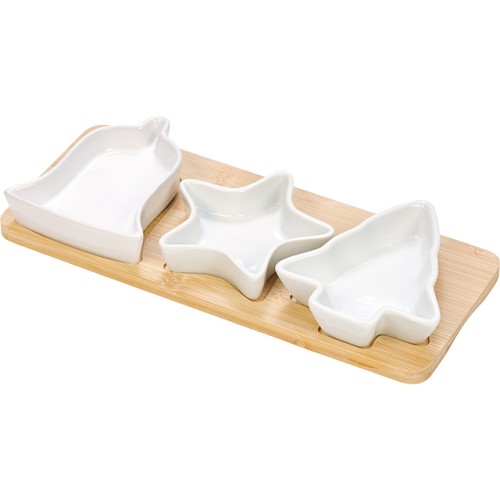 Set/4 bandeja bambu 3 ramequins 11,5x9,5x2,5 /...