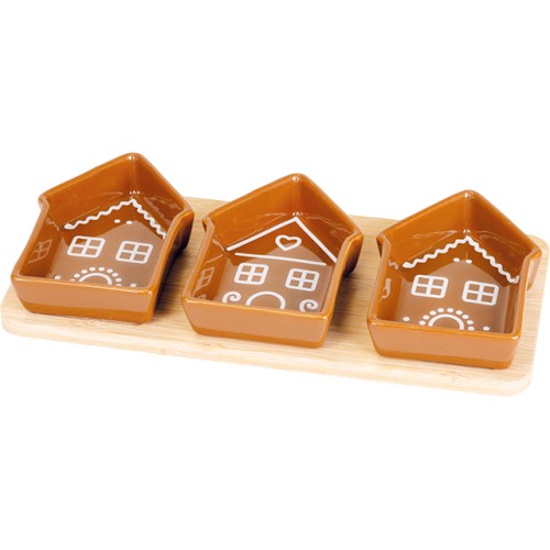 Set/4 tray bamboo 3 ramekins 12,5x9x3 cm...