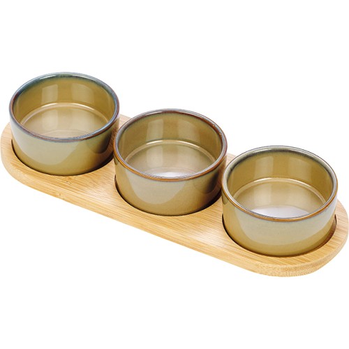 Set/4 bandeja bambu 3 ramequins D7x3,3 cm...