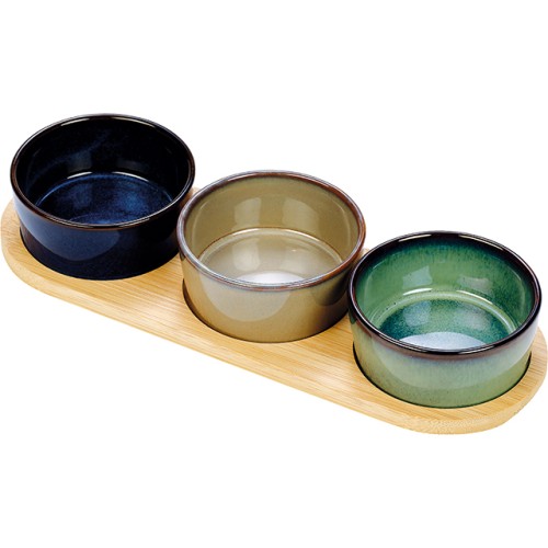 Set/4 bandeja bambu 3 ramequins D8,5x4 cm...
