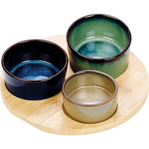 Lote/4 bandeja bambú 3 ramequines D8x5 / D8,5x4...