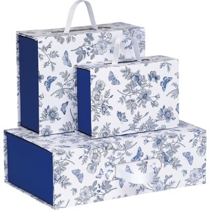 Caixa cartão retangular TECIDO DE JOUY branco/azul pega... 2