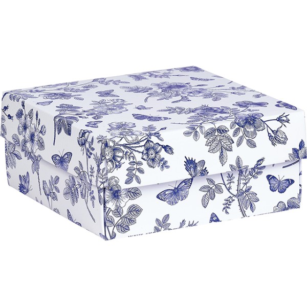 Box cardboard square CLASSIC TOILE DE JOUY white/blue delivered flat