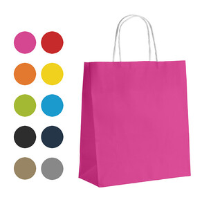 Saco de papel kraft lisa rosa 90g foles laterais alças... 2