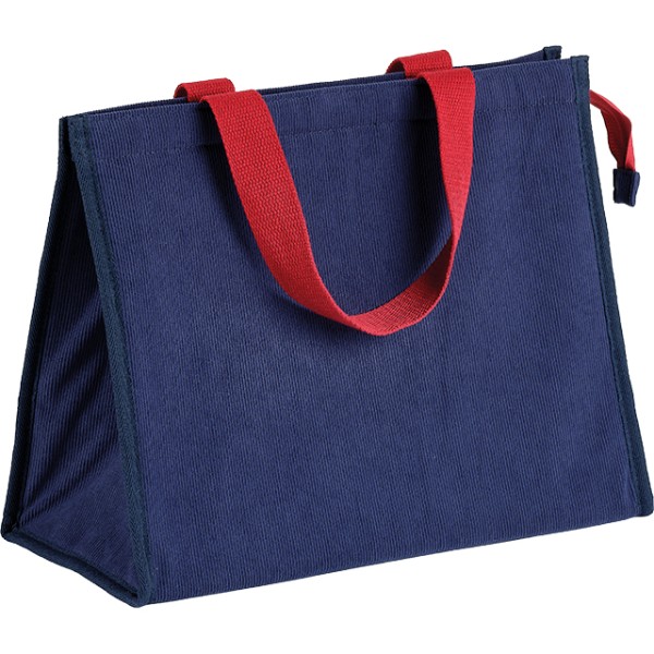Bag isotherm rectangular corduroy blue 2 handles cotton burgundy zip closure
