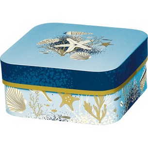 Coffret carton carré angles arrondis  ECUME DES MERS bleu/or