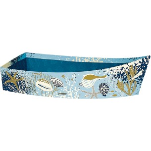 Tray cardboard boat shaped SEA FOAM blue/gold