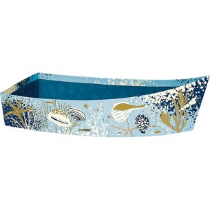 Tray cardboard boat shaped SEA FOAM blue/gold