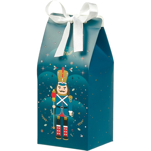 Caixa cartão em forma de casa NATAL MAGICO azul/vermelho/estampagem a quente ouro alça