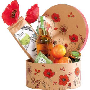 Coffret carton rond EVEIL CHAMPETRE kraft/rouge