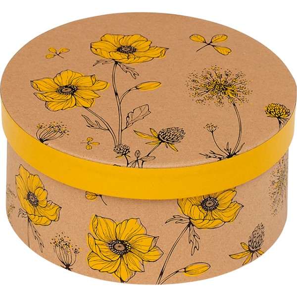Box cardboard round COUNTRYSIDE AWAKENING kraft/yellow