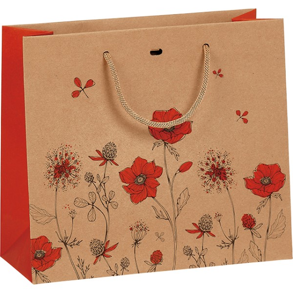 Saco papel kraft DESPERTAR CAMPESTRE vermelho alças corda/ilhó