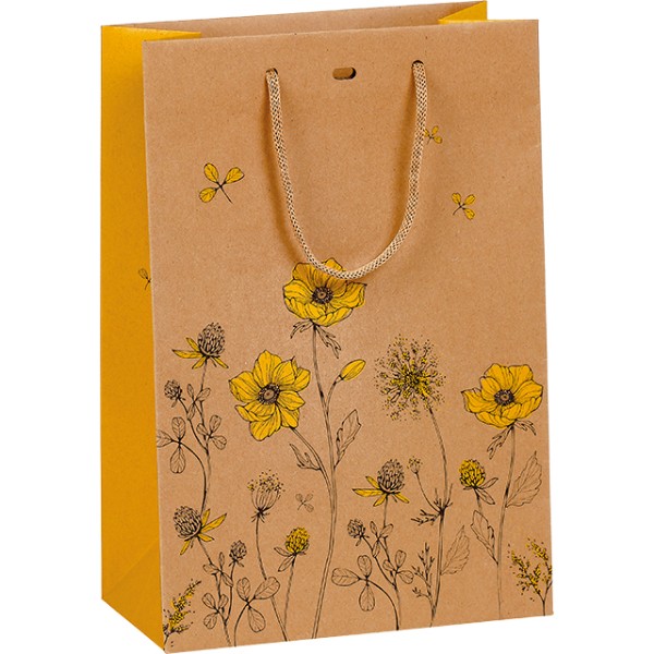 Sac papier kraft EVEIL CHAMPETRE jaune poignées corde/oeillet de fermeture