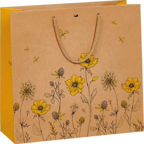 Sac papier kraft EVEIL CHAMPETRE jaune poignées corde/oeillet de fermeture